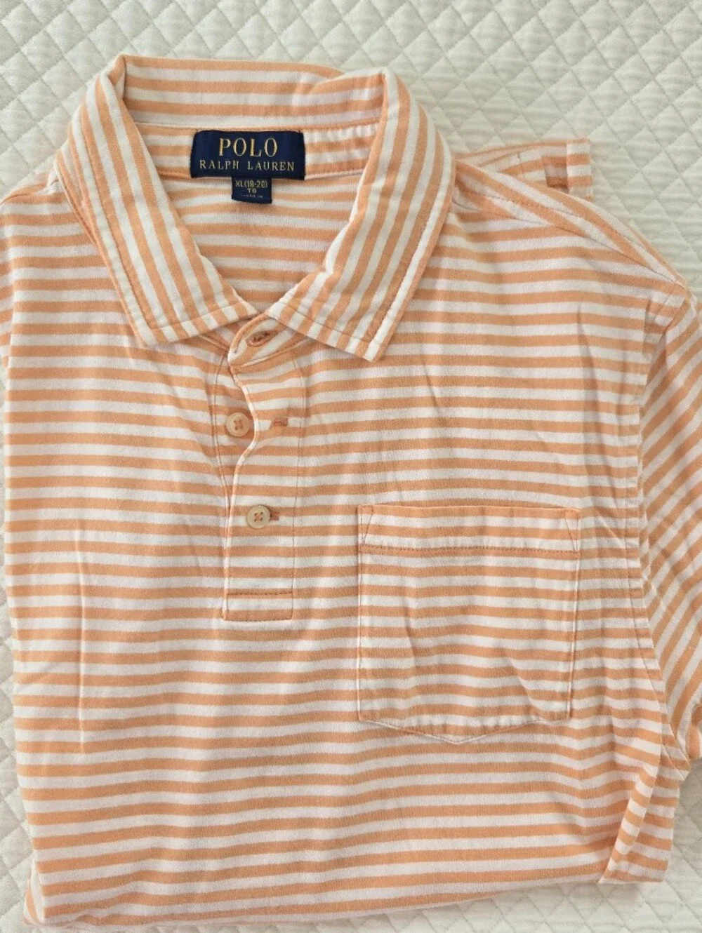 Ralph Lauren Polo Short Sleeve Striped Polo Shirt in Peach and White